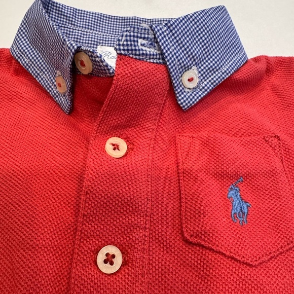 Ralph Lauren Baby Boy Collared Romper Salmon/ Red Sz 6 Months NWT - Picture 2 of 8